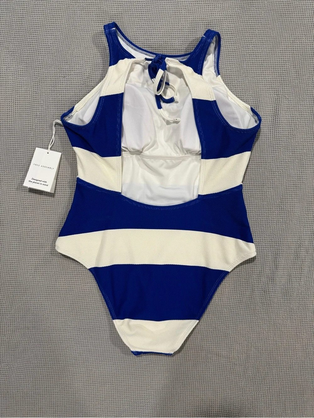 Classic Blue & White Striped One-Piece Swimsuit with tags size Large